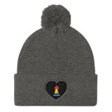 Queen of Hearts Tri-Color Pom Pom Knit Cap