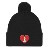 Queen of Hearts Pom Pom Knit Cap